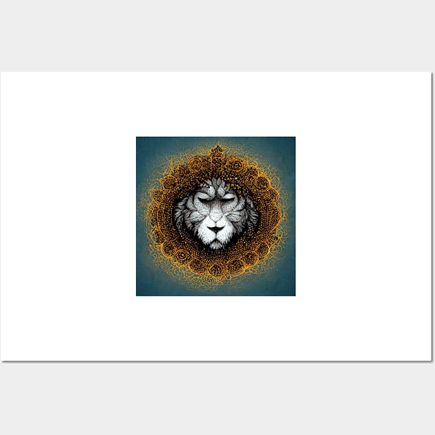 Golden Mandala Lion Wall Art by Prilidiarts